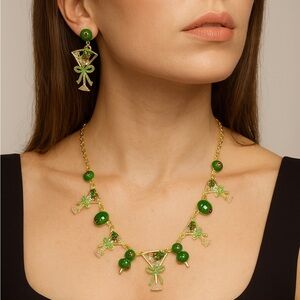 Olive Martini Cocktail Necklace & Earrings Set | Green Olives Jewelry for Women